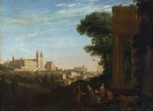 "A View of Rome, Italy" (A View in Rome) Claude Lorrain festménye (1600-1682) Olaj, vászon 1632 Méret 60,3x84 cm National Gallery, London alkotó: Claude Lorrain