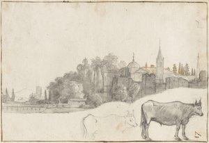 Kilátás a Piazza del Popolo téren kívül Rómában, 1640-41 alkotó: Claude Lorrain
