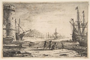 Kikötő egy nagy toronnyal, kb. 1641. alkotó: Claude Lorrain