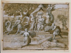 Hódolat Ceres előtt (tinta papíron) alkotó: Claude Lorrain