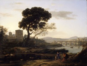 Táj Róma közelében, kilátással a Ponte Molle-ra, 1645. alkotó: Claude Lorrain