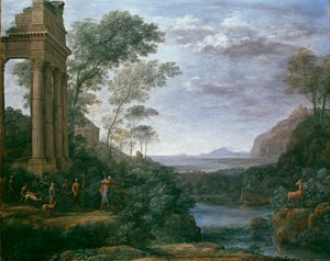 Tájkép Ascaniusszal, aki Sylvia szarvasát lövi, 1681-1682 alkotó: Claude Lorrain