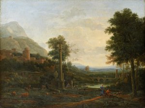 Táj oszloppal és ábrákkal alkotó: Claude Lorrain