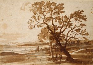 Táj két fával, c1638 alkotó: Claude Lorrain