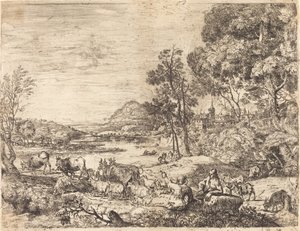 Pásztor és pásztorlány beszélget egy tájban (Berger et bergère conversant) alkotó: Claude Lorrain