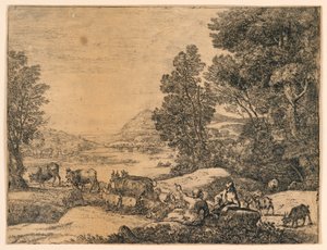 Pásztor és pásztorlány beszélget egy tájban alkotó: Claude Lorrain