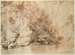 Tanulmány egy tájképhez (toll, bisztre és mosás papíron) alkotó: Claude Lorrain