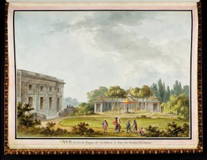 "Vue de Jeu de Bague, de Sa Gallerie és d"une des Façades du Chateau", a The Queen