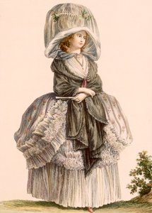 Női nyári sétányruha, Deny gravírozásával, a „Galeries des Modes et Costumes Francais”-ból, 1778-87 alkotó: Claude Louis Desrais