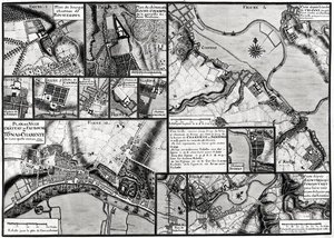 Fol.7 & 98 A Charente folyó mentén fekvő városok és kastélyok térképe 1714-ben, a Recueil des Plans de Saintonge-tól (toll, tinta és wc papíron)