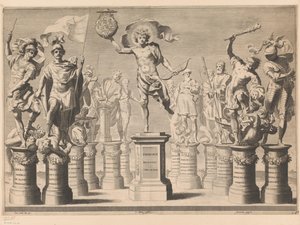 A Savoyai-ház tiszteletére szóló allegória legendás alakokkal talapzaton alkotó: Claude Mellan