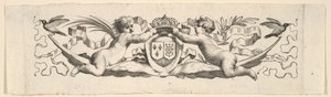 Fejpánt: Két csecsemő Franciaország és Navarra karjaival. alkotó: Claude Mellan