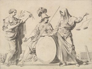 Minerva a béke és igazságosság mellett Gallard és Mesmes fegyverei. alkotó: Claude Mellan