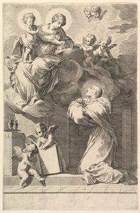 Szent Bernát a Szűz és a Gyermek előtt térdel, 1640. alkotó: Claude Mellan