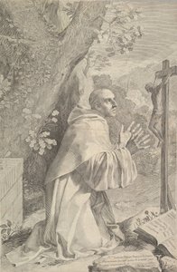 Szent Bernát térdel a feszület előtt, kb. 1655. alkotó: Claude Mellan