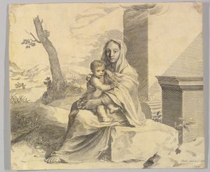 Szűz és gyermek sziklán ülve Szűz és gyermek a romokban, 1659. alkotó: Claude Mellan