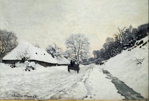 Kocsi, út hó alatt Honfleurben (Olaj, vászon alkotó: Claude Monet
