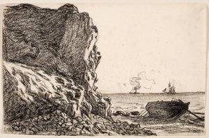 Cliffs and Sea, Sainte-Adresse, c.1864 (black chalk on ivory laid paper) alkotó: Claude Monet
