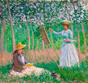 Az erdőben Givernyben: Blanche Hoschedé a festőállványán Suzanne Hoschedé Readinggel, 1887 alkotó: Claude Monet