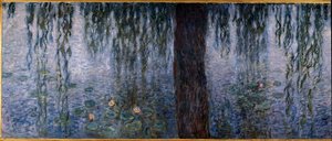 Les Nympheas; reggel tiszta fűzfákkal (bal oldali triptichon olaj fán 200 x 425 cm), sd. 1914-1926. írta Claude Monet (1840-1926). Musee de l