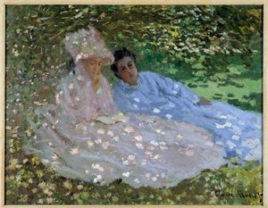 Monet asszony és egy barátja a kertben. Két nő ül egy fa árnyékában. Claude Monet festménye (1840-1926) alkotó: Claude Monet