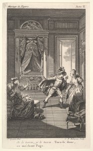 Egy férfi a jobb oldali ajtóban álló nő felé hajol, balra egy ülő nő emel..., kb. 1784.