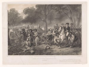 George Washington a Monongahela csatában George Washington, a katona élete (cím a tárgyon) alkotó: Claude Régnier