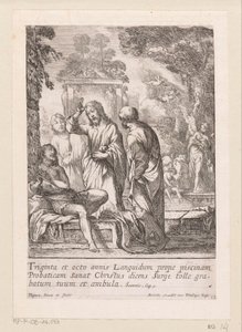 A férfi gyógyulása a Bethesda medencéjénél Miracula Domini Nostri Jesu Christi (sorozat címe) Krisztus csodái (sorozat címe) alkotó: Claude Vignon