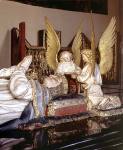 Részlet a képmásról és két angyalról, Merész Fülöp, Burgundia hercege (1342-1404) sírjából, Jean de Marville (ur. 1389), Claus Sluter (megh. 1405/6) és Claus de Werve (c. .1380-1439), a champmoli kolostor számára készült alkotó: Claus and Marville Jean de Sluter