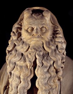 Flamand gótikus művészet: Mózes próféta. a talapzat részlete Dániel, Zakariás, Ézsaiás, Mózes, Jeremiás és Dávid ábrázolásával, Claus Sluter (1350-1406) által, aki Mózes Puitsaként (vagy a próféták kútjaként) ismert