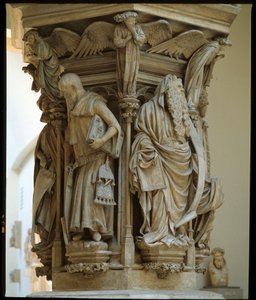 Mózes kútja - Claus Sluter (1340-1405/6) holland művész remekműveként elismert szobor - Flamand gótikus művészet: talapzat Daniel, Zaccharie, Isaiah (balra), Mózes (jobbra), Jeremie és David ábrázolásával. Claus Sluter (1350-1406)