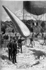 Katonai aerosztátok: telefonos tapasztalatok a Meudon létrehozásában. Claverie metszete a „” Le Monde Illustré”” 1331-es számában, szeptember 30. alkotó: Claverie