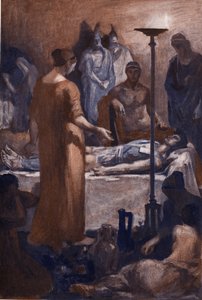 Briseis panasza (Patroklész sebei láttán). Clement Gontier (1876-1918) illusztrációja Homere „The Ilias” (Omero) című művéhez. Paris, Henri Laurens
