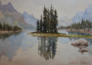 Spirit Island, Maligne-tó (1), 2016 (akvarell) alkotó: Clive Wilson