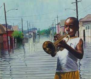 Fiú kürttel, 2010 (olaj a fedélzeten) alkotó: Colin Bootman