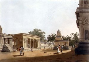 A View within the Walls of a Pagoda, Madras, 10. tábla a "Twenty Four Views in Hindostan" című képből, H. Merke (1800-20 körül) metszete, kiadó: Edward Orme (1774-1820) 1804 (aquatinta). alkotó: Colonel Francis Swain (after) Ward