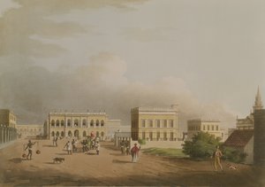 The Old Court House, Calcutta, 17. tábla a Huszonnégy nézetből Hindostanban, vésette Harradon, kocsma. írta: Edward Orme (1774-1820 körül) 1805 (akvatinta)