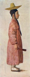 Egy koreai fiú vőlegény furcsa kalapjával (színes litho) alkotó: Constance J.D. Coulson