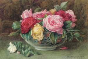 Csendélet egy tál rózsaszín, sárga és vörös rózsákkal, 1883 alkotó: Constance Lawson