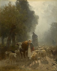 Piacra menni egy ködös reggelen, 1851 alkotó: Constant Emile Troyon