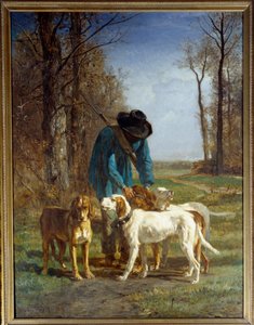 A vadászőrök megállnak a kutyái mellett. Constant Troyon festménye (1810-1865)