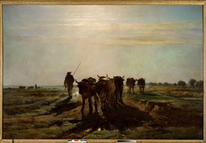 Az ökrök szántásra mennek, reggeli hatás Constant Troyon (1810-1865) festménye 1855 V. 2,6x4 m Párizs, Musee d
