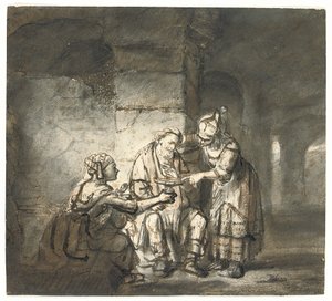 Lót és lányai (1Mózes 19:33) (fekete-piros kréta, toll és barna tinta) alkotó: Constantin Daniel van Renesse