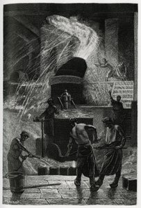 Acélöntés a seraingi cockerill üzemekben. C.Meunier metszete a „La Belgique” című történet illusztrálására, Camille Lemonnier (1844-1913), író és művészeti kritikustól. alkotó: Constantin Emile Meunier