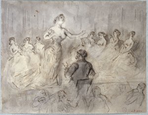 Kávéházi koncert jelenete, zenekar és énekesnők, 1875-1880 körül alkotó: Constantin Guys
