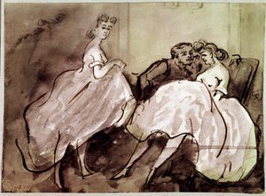 Két prostituált és egy csábító jelenet kliense egy bordélyházban. Constantin Guys (1805-1892) rajza 19. századi Párizs, Musee Carnavalet