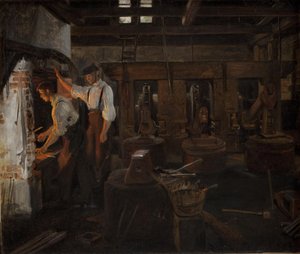 A hellebæki régi kalapácsos malom belseje alkotó: Constantin Hansen