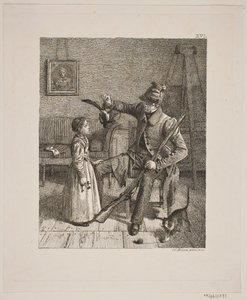 Egy vadász egy kislánynak mutatja a prédáját alkotó: Constantin Hansen