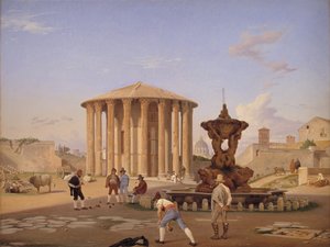 Piazza della Bocca della Verità az úgynevezett Vesta templommal Rómában