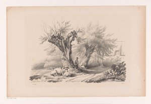 Országút pihenő férfival és nővel A táj (sorozat címe) alkotó: Constantinus Cornelis Huysmans